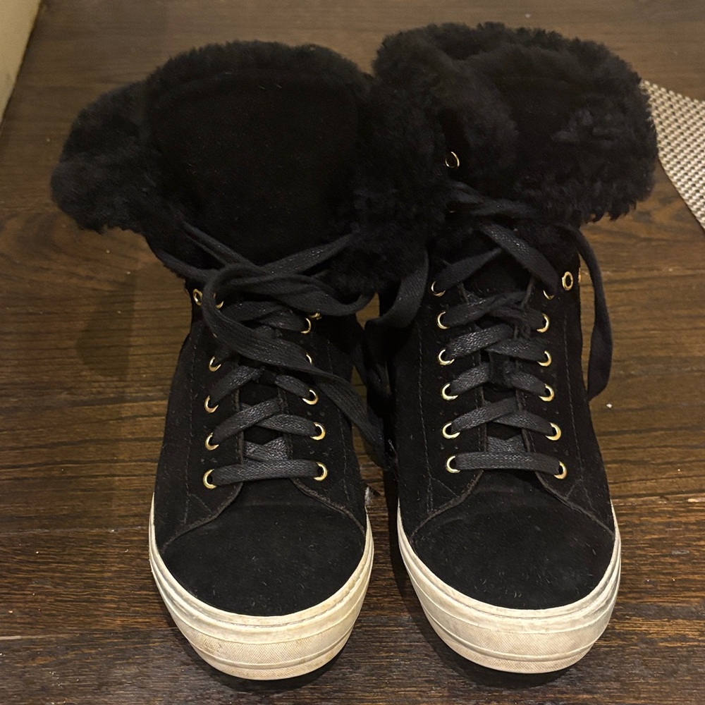 Ferragamo shearling and suede Black High-Top Sneakers